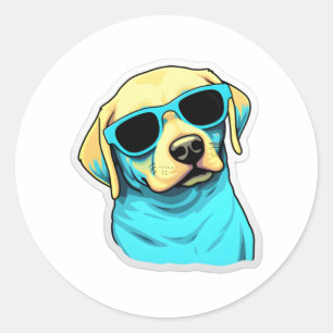 Sticker Rond Labrador Retriever en lunettes de soleil Cool Clas