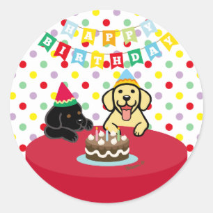 Sticker Rond Labradors Jaunes et Noirs Anniversaire