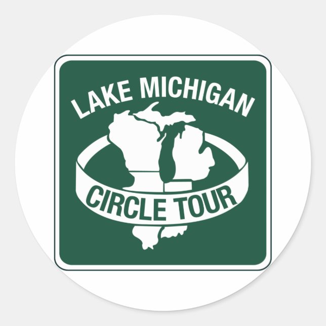 Sticker Rond Lac Michigan Circle Tour, Signal, Wisconsin, États (Devant)