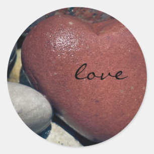 Sticker Rond Lac Shore Pierre de Coeur Rouge