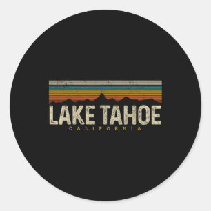 Sticker Rond Lac Tahoe Montagnes Vintage Randonnée Camping Rétr