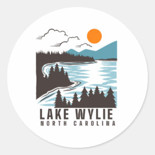Sticker Rond Lac Wylie Caroline du Nord Été Vie Lacustre Bateau