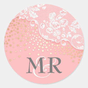 Sticker Rond Lace Gold Confetti Glitz Pink Glamor Mariage