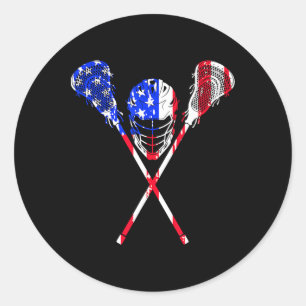 Sticker Rond Lacrosse American Flag Cadeau Design Lax Player St
