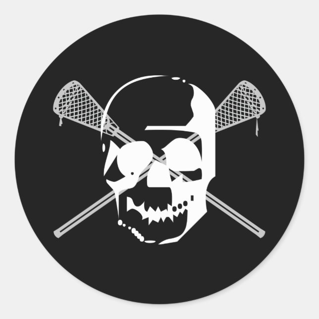 Sticker Rond Lacrosse Designs LaxBallSkullSticker blanc (Devant)