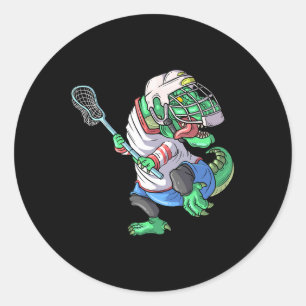 Sticker Rond Lacrosse Dinosaure T Rex Avec Bâton De Lacrosse Dr