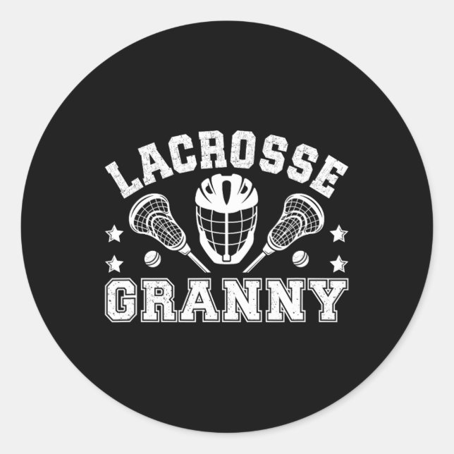 Sticker Rond Lacrosse Granny Grandma Granny D'Une Playe De Cros (Devant)