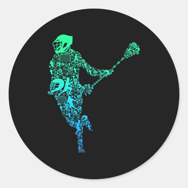 Sticker Rond Lacrosse Joueur Jeunes Hommes Garçons Enfants (Devant)