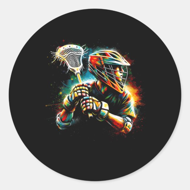 Sticker Rond Lacrosse Joueuse Illustration Jeunes Garçons Fille (Devant)