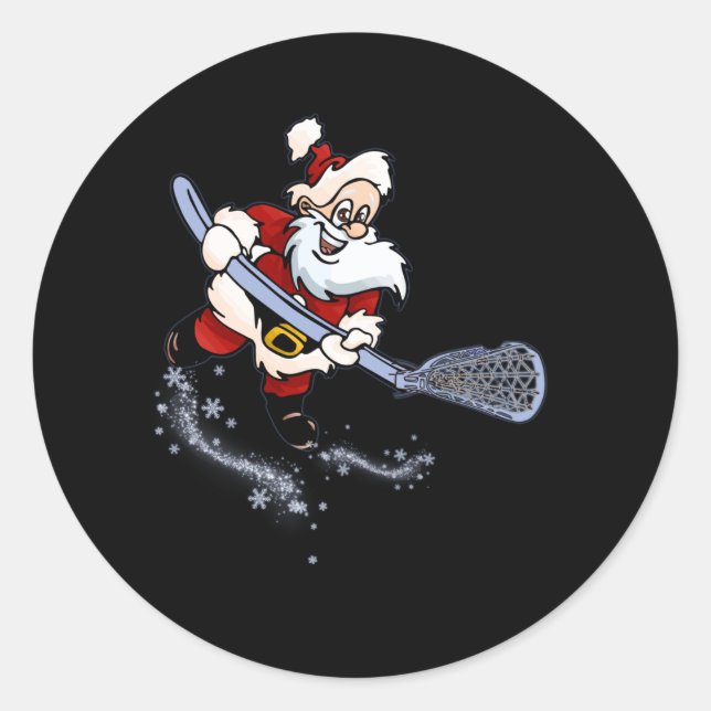 Sticker Rond Lacrosse Père Noël Cool de Noël Lax Sport laide X- (Devant)