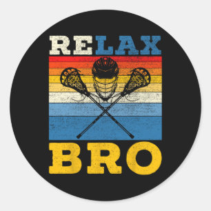 Sticker Rond Lacrosse Players Lax Stick Sports Team Retro
