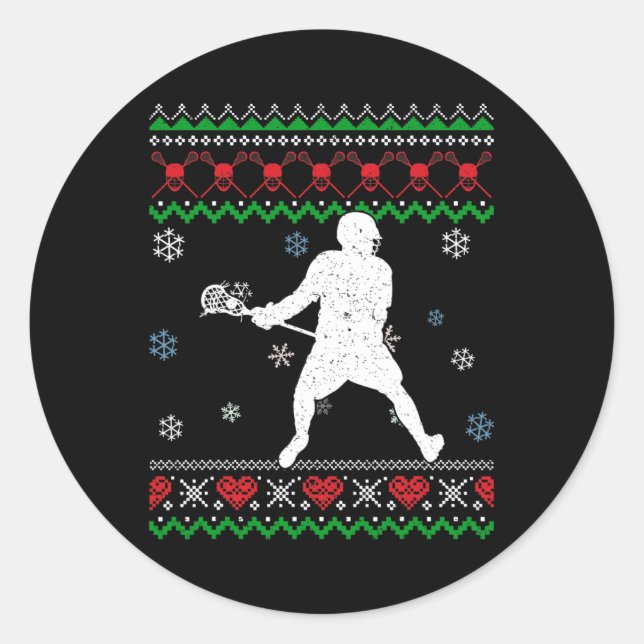 Sticker Rond Lacrosse Pyjama Vilain Noël Cadeau Sport Amateurs  (Devant)
