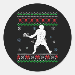 Sticker Rond Lacrosse Pyjama Vilain Noël Cadeau Sport Amateurs 