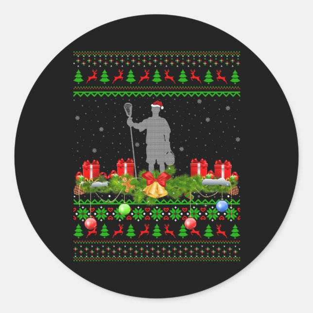 Sticker Rond Lacrosse Sports Amoureux Xmas Père Noël Lacrosse C (Devant)