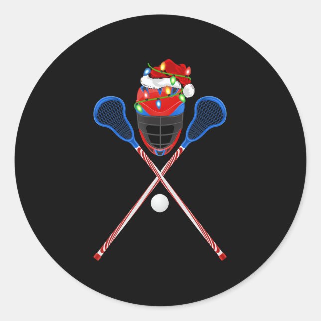 Sticker Rond Lacrosse Sports Amoureux Xmas Santa Hat Lacrosse C (Devant)