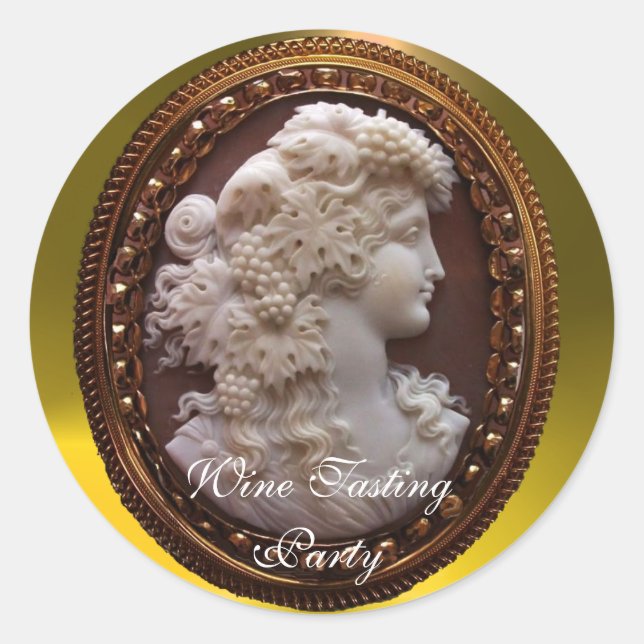 STICKER ROND LADINE DE VIN BLANC ANTIQUE, RAISINS ET GRAPEVINES (Devant)