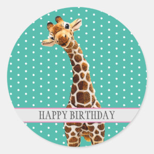 Sticker Rond L'adorable Giraffe Kid's Happy Birthday Animal Cut