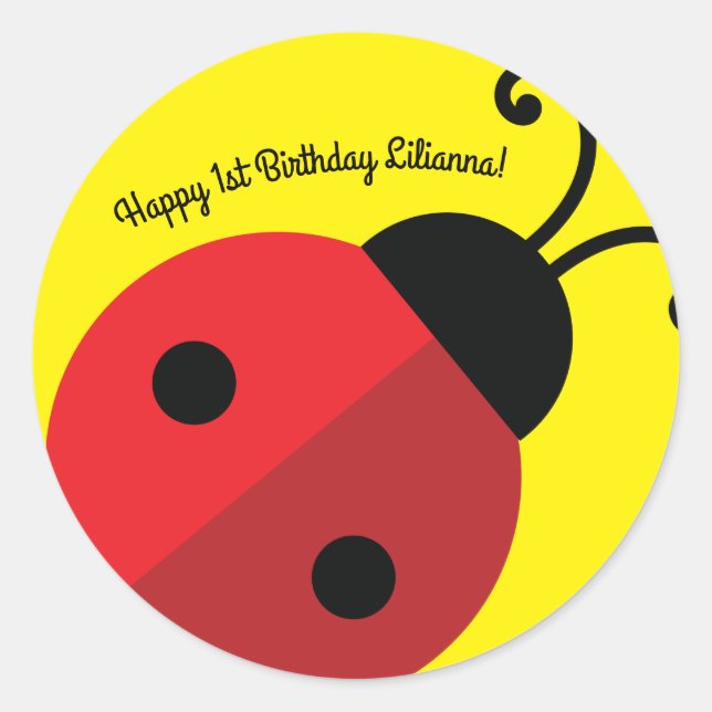 Sticker Rond Lady Bug Cute 1ère fête d'anniversaire (Devant)