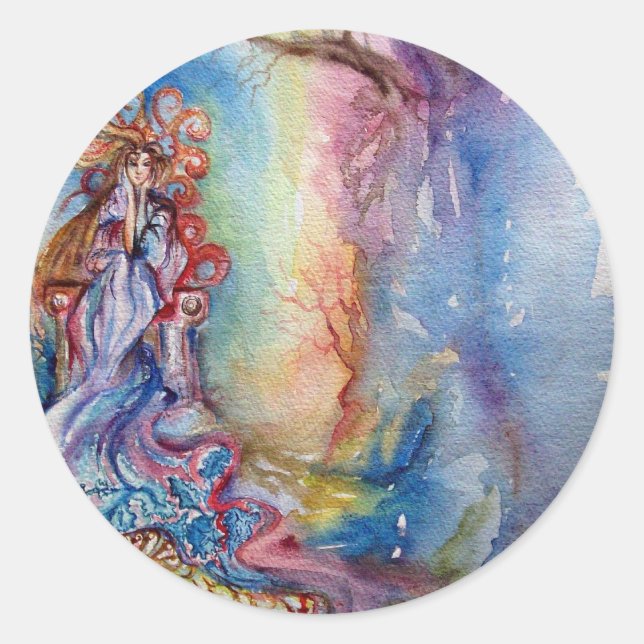 Sticker Rond LADY OF LAKE, Aquarelle magique et mystérieuse (Devant)
