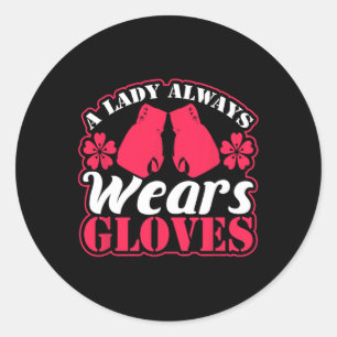 Sticker Rond Lady Porte Des Gants De Boxe Lutter Gymnase Femmes