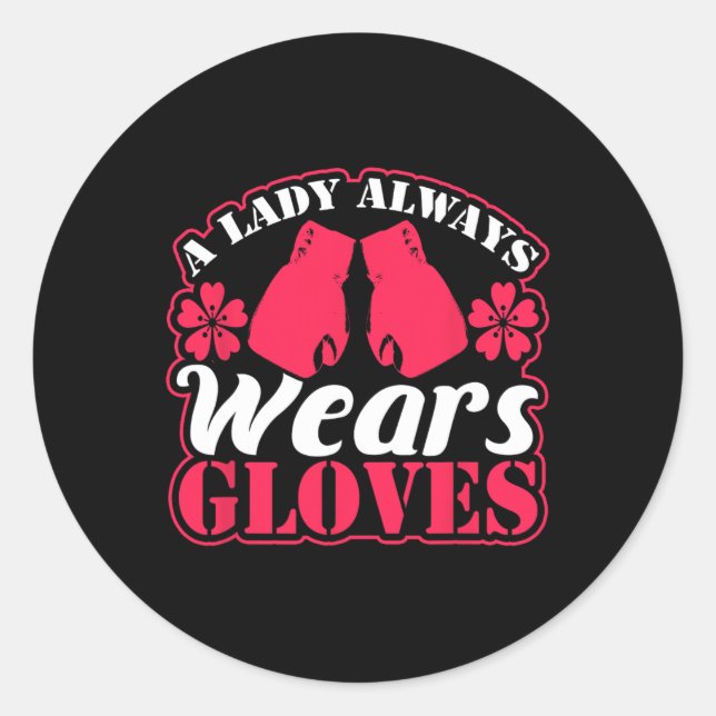 Sticker Rond Lady Porte Des Gants De Boxe Lutter Gymnase Femmes (Devant)