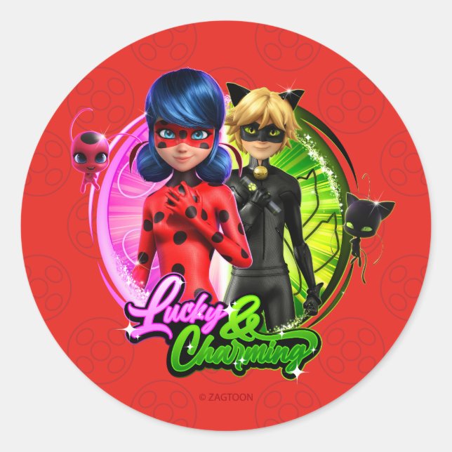 Sticker Rond Ladybug & Cat Noir | Lucky & Charming (Devant)