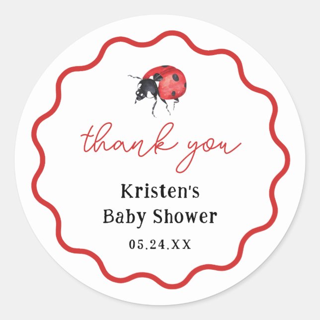 Sticker Rond Ladybug Girl Baby shower Merci Faveurs (Devant)