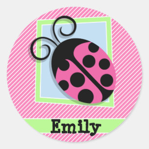 Sticker Rond Ladybug sur bandes rose et blanche