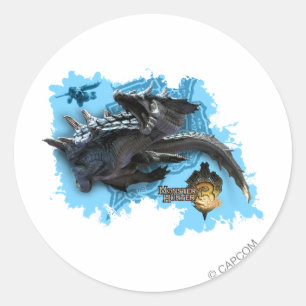 Sticker Rond Lagiacrus pourchasse Hunter