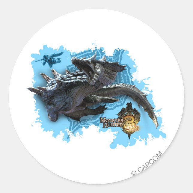 Sticker Rond Lagiacrus pourchasse Hunter (Devant)