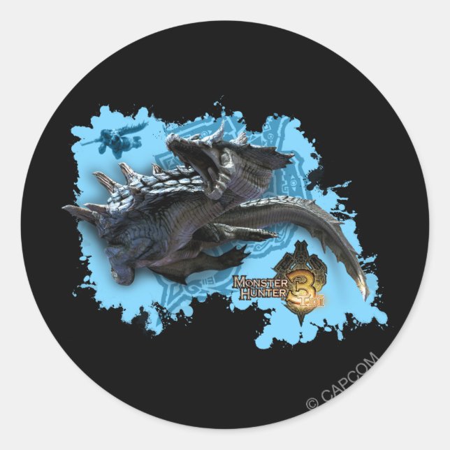 Sticker Rond Lagiacrus pourchasse Hunter (Devant)