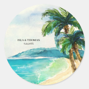 Sticker Rond Lagon de plage tropical   Palm Tree Paradise Maria