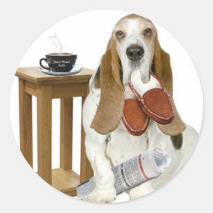 Sticker Rond L'aide du papa de Basset Hound