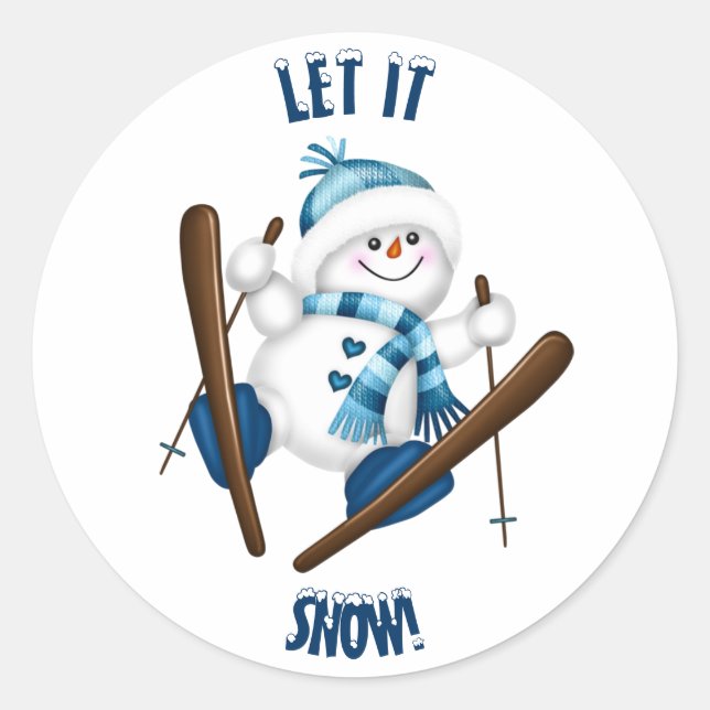 Sticker Rond Laisse-Le Neiger ! Snowman Skier (Devant)