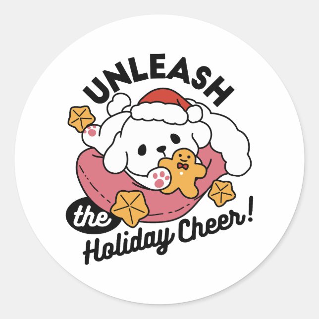 Sticker Rond Laisser la joie des fêtes - Noël de chien mignon (Devant)