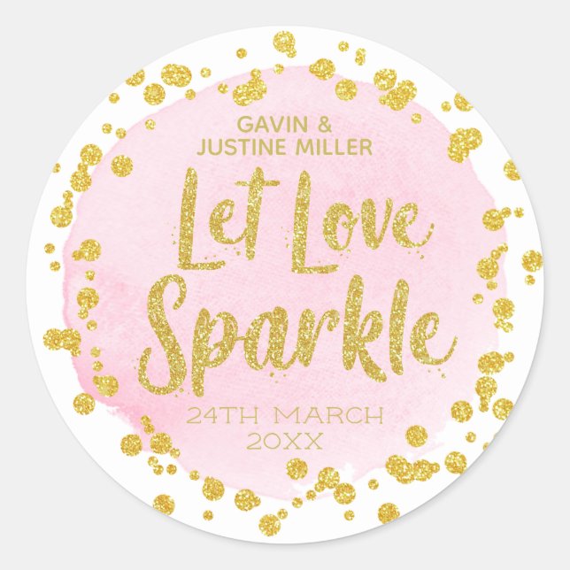 Sticker Rond Laisser L'Amour Étinceler Rose Avec Mariage Confet (Devant)
