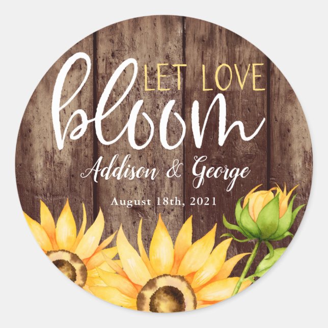 Sticker Rond Laisser l'amour fleurir mariage tournesol Favorise (Devant)