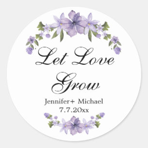 Sticker Rond laisser l'amour grandir aquarelle fleurs violet ma