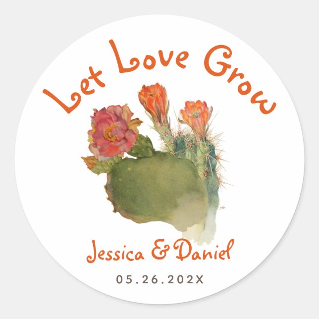 Sticker Rond Laisser l'amour grandir Cactus Botanique Mariage F (Devant)
