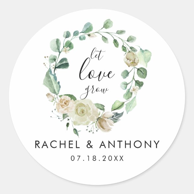 Sticker Rond Laisser l'amour grandir rose blanche wreath aquare (Devant)