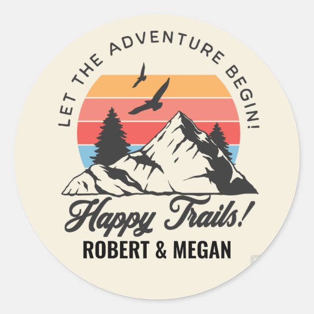 Sticker Rond Laisser l'autocollant Adventure Begin Happy Trails (Devant)