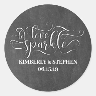 Sticker Rond Laisser Love Sparkle Chalkboard Style Mariage