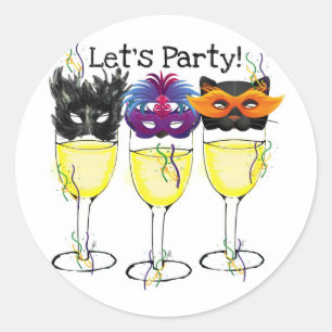 STICKER ROND LAISSEZ LA PARTIE DES USA ! CARNAVAL OU VERRE DE