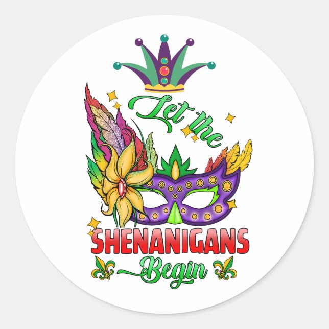 Sticker Rond Laissez Les Shenanigans Commencer Mardi Gras Stick (Devant)
