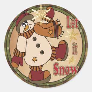 Sticker Rond Laissez lui neiger bonhomme de neige