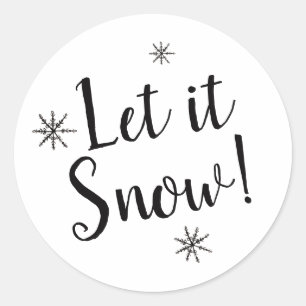 Sticker Rond Laissez neige flocon de neige noir et blanc