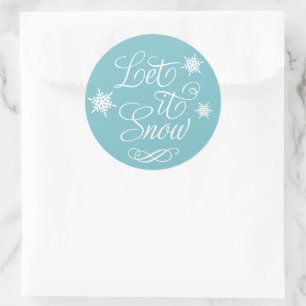 Sticker Rond Laissez neige Script blanc férié Aqua bleu