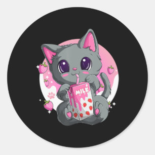 Sticker Rond Lait De Fraise Pour Femmes Filles Kawaii Anime Cha