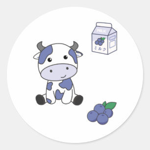 Sticker Rond Lait de vache Kawaii Blueberry japonais