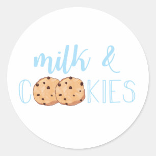 Sticker Rond Lait et biscuits bleu fête d'anniversaire